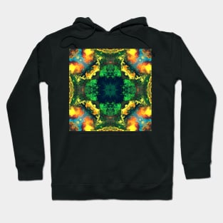 Psychedelic Kaleidoscope Square Blue Green and Yellow Hoodie